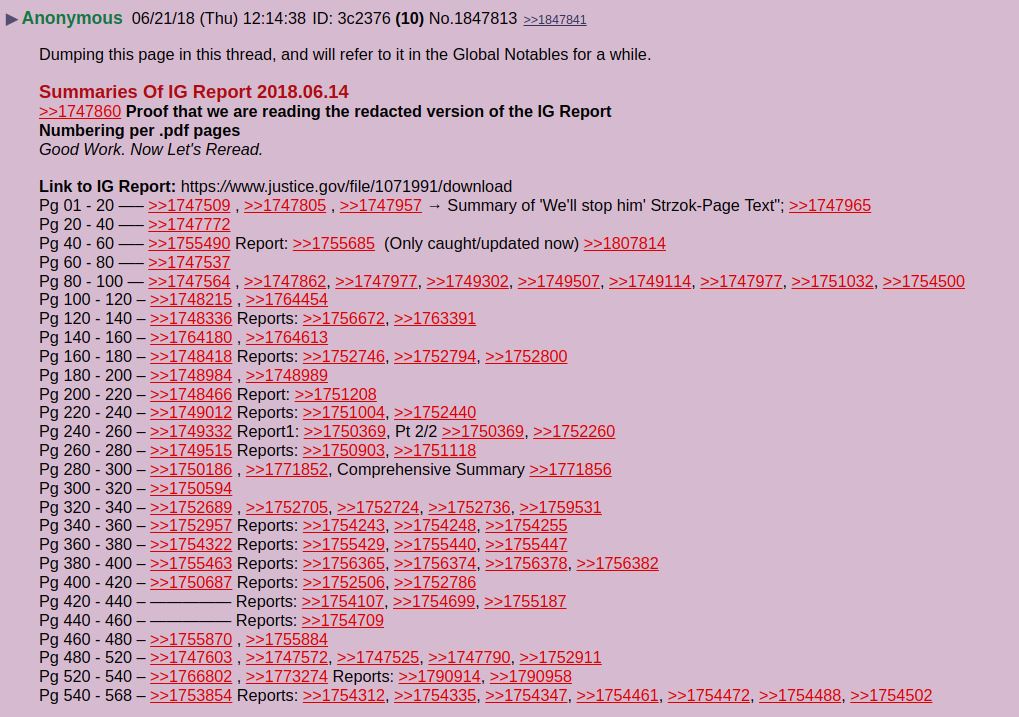 Anons do the work – Summaries Of IG Report 2018.06.14